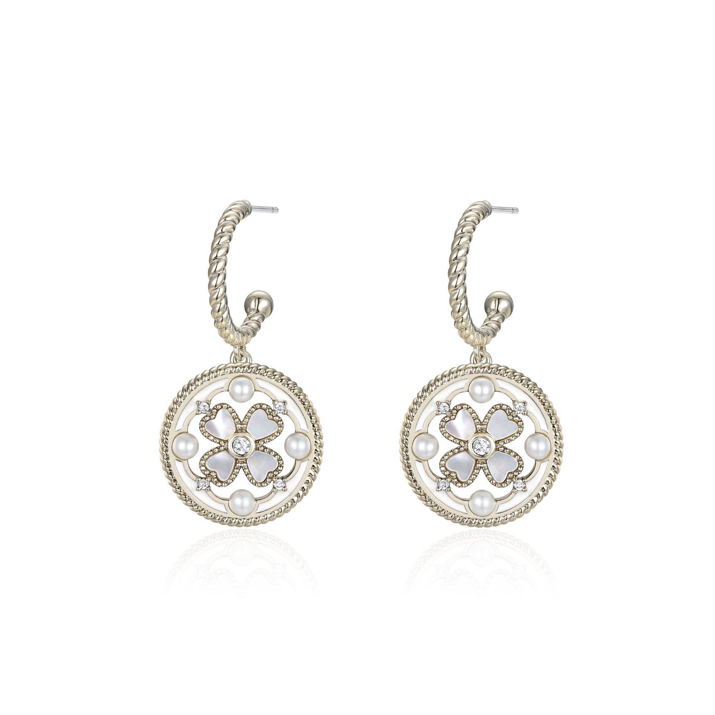 Original four-leaf clover enamel shell hollow earrings