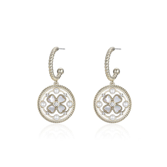 Original four-leaf clover enamel shell hollow earrings