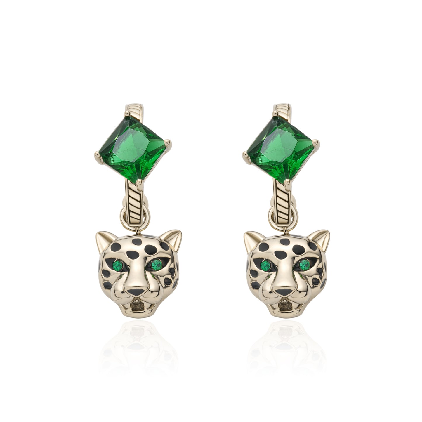 Greek Designer Leopard Green Zircon Copper Plated Coffee Gold Earrings