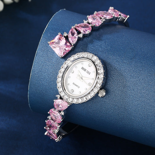 BrideTalk Uniquely designed round dial studded with pink zircons