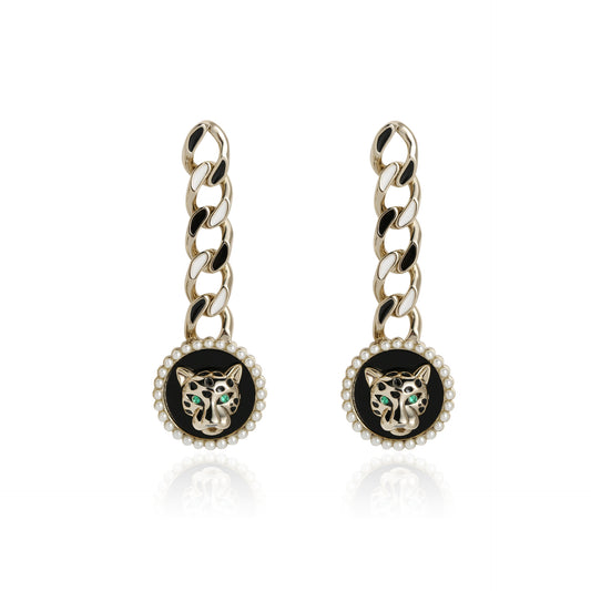 Greek designer leopard enamel zircon copper plated coffee gold earrings