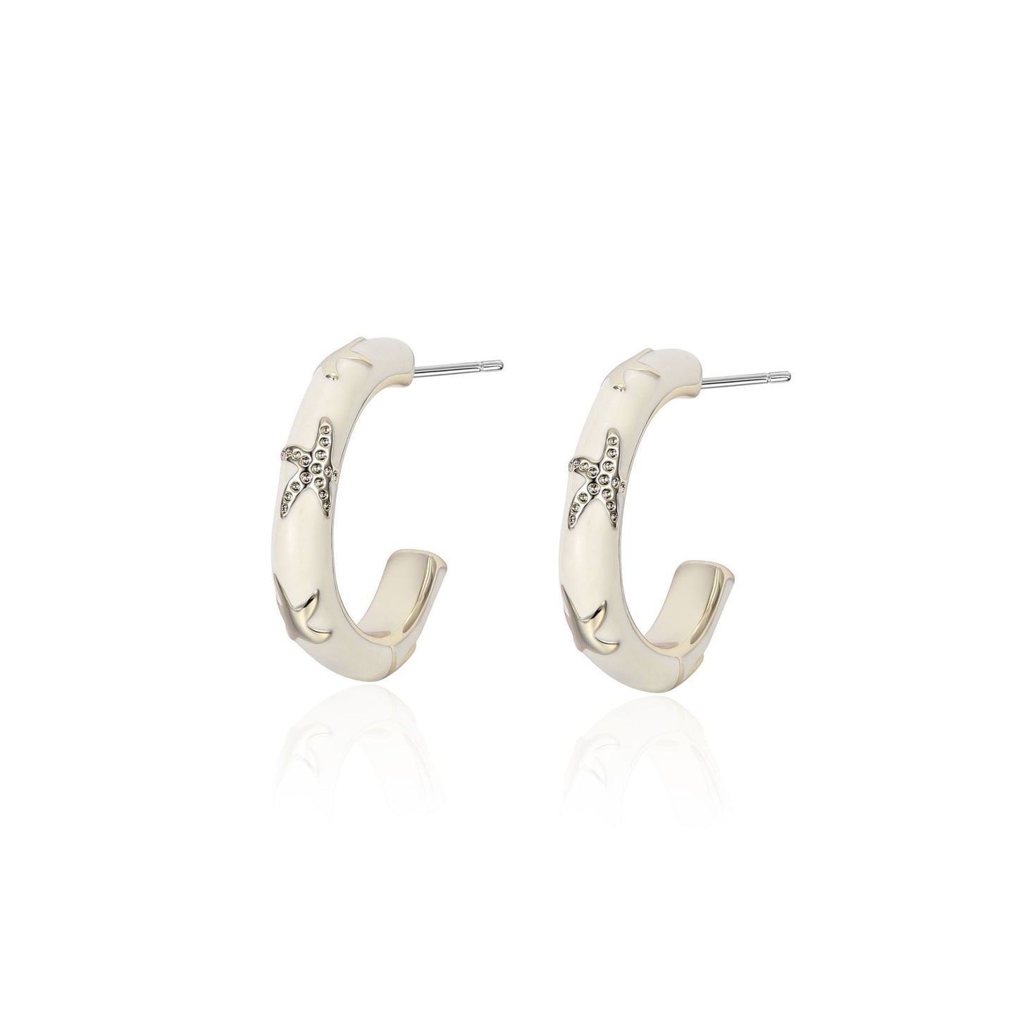 Danish designer stylish enamel white C-shaped earrings