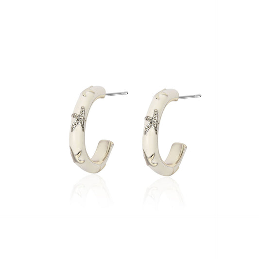 Danish designer stylish enamel white C-shaped earrings