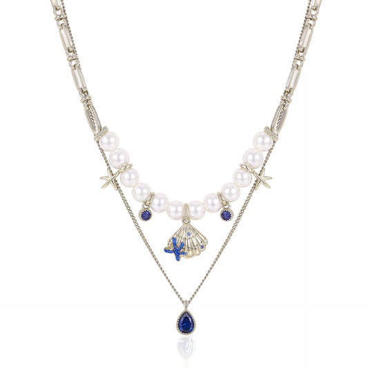 Danish designer starfish shell sapphire drop double necklace