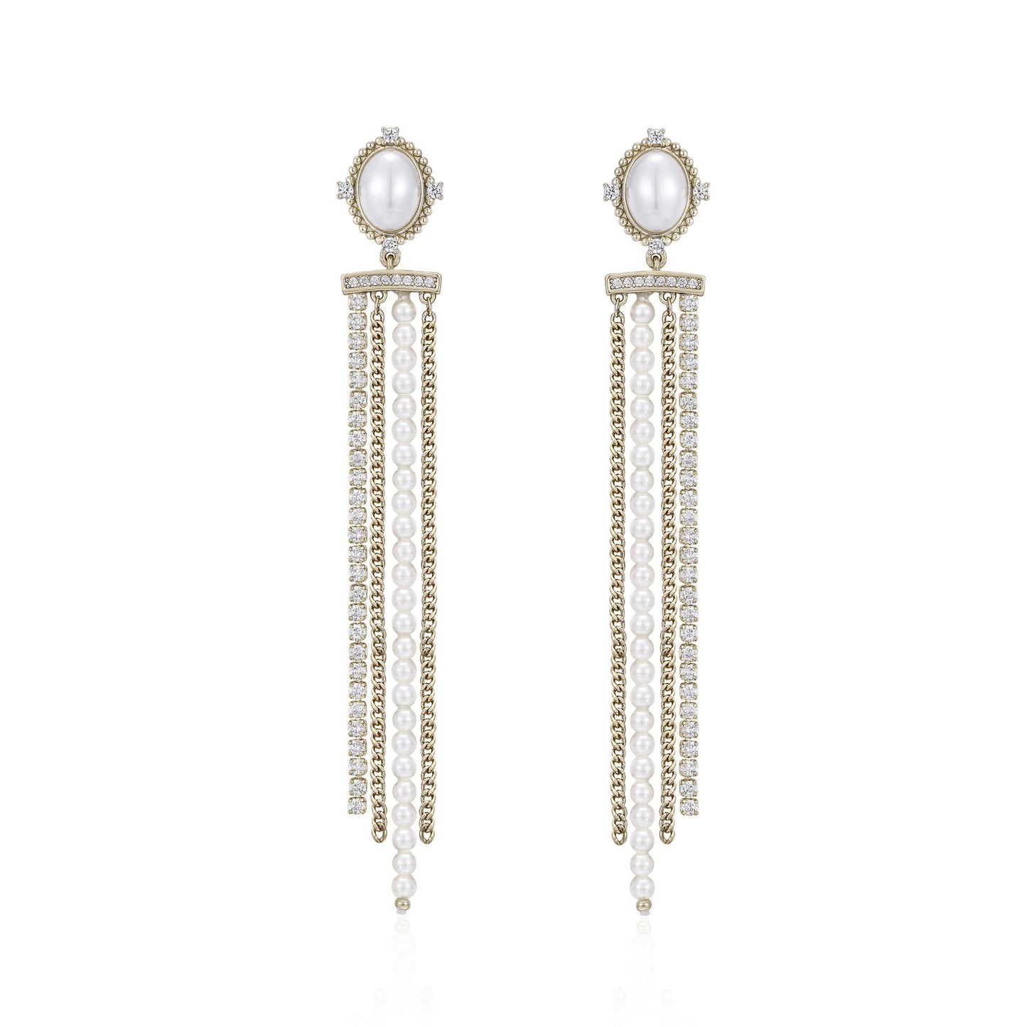 White zircon full diamond long tassel earrings