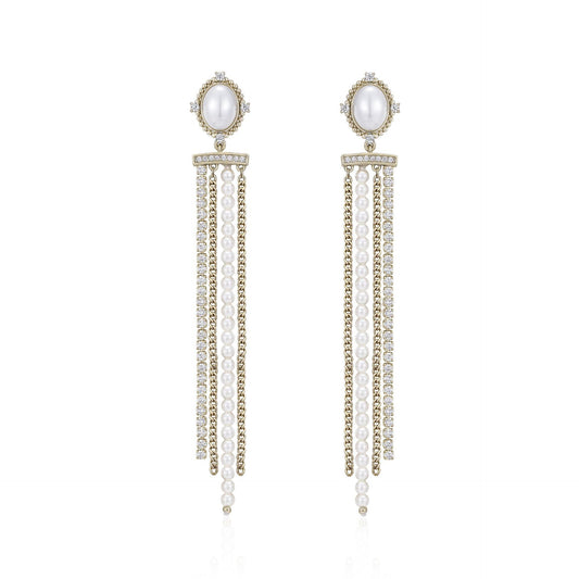 White zircon full diamond long tassel earrings