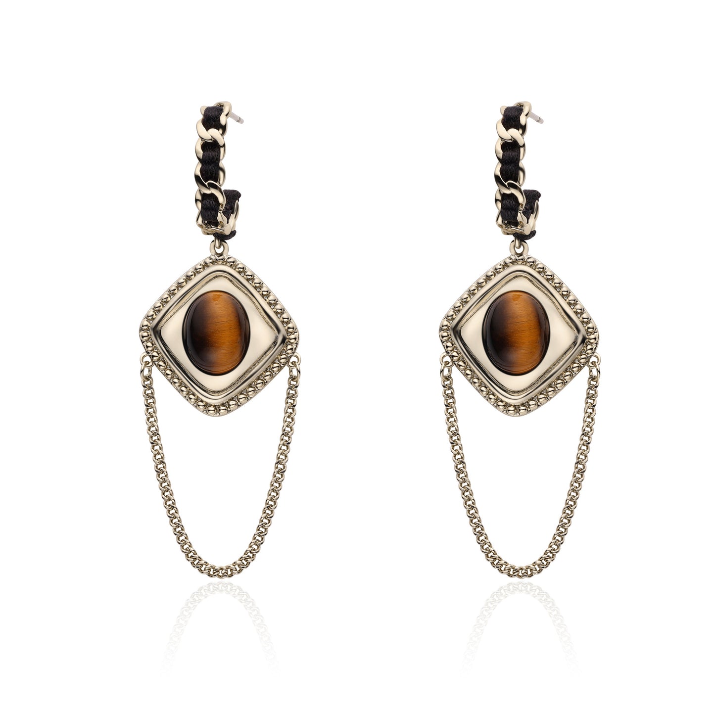 Portuguese designer tiger eye stone copper plated coffee gold earrings