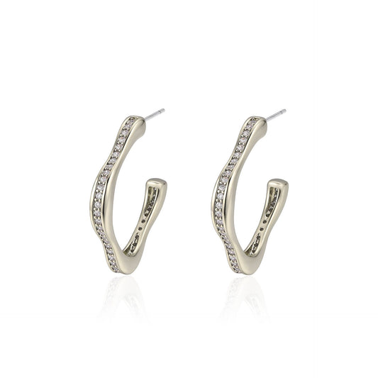 French designer C-shaped zircon coffee gold earrings