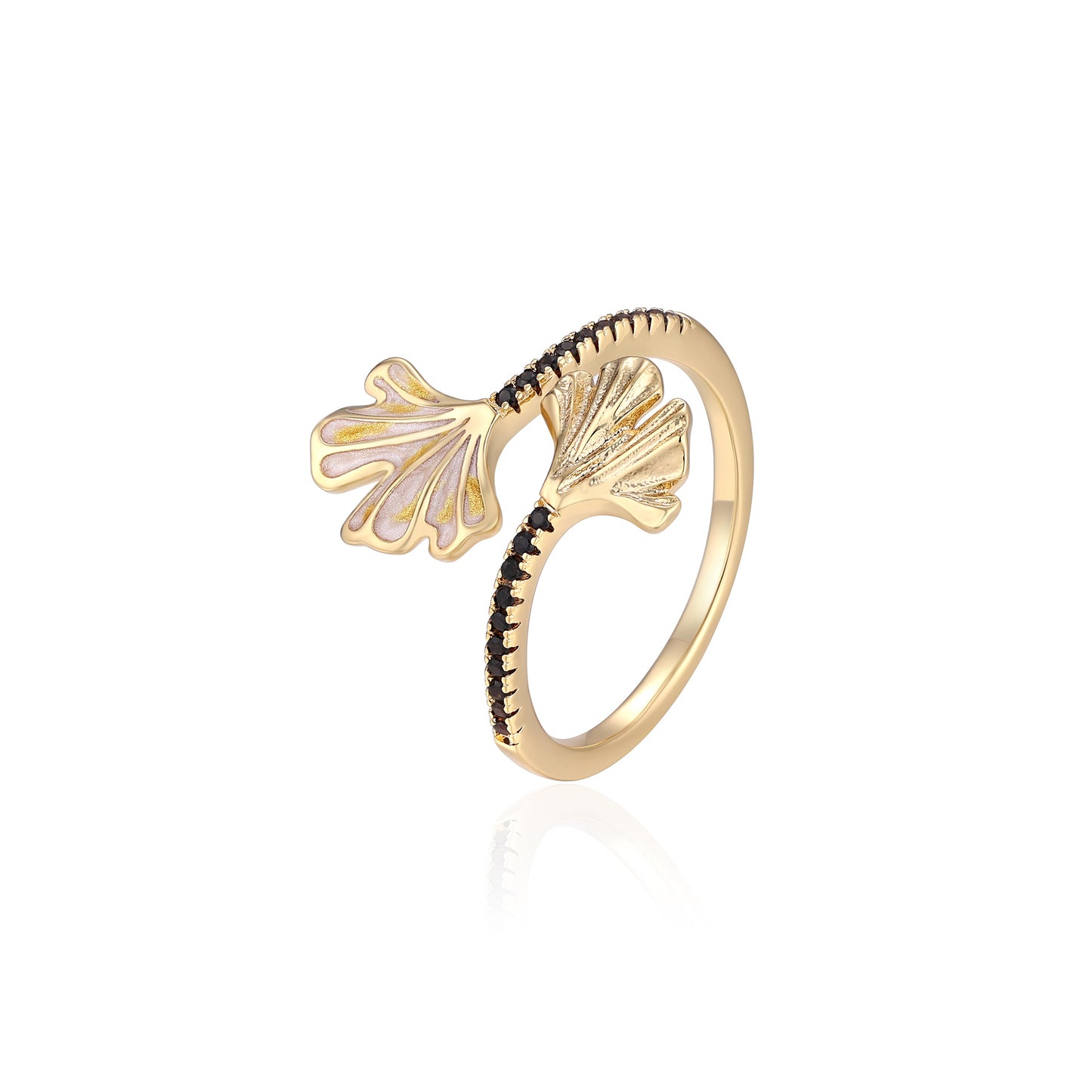 French designer gold ginkgo leaf enamel ring