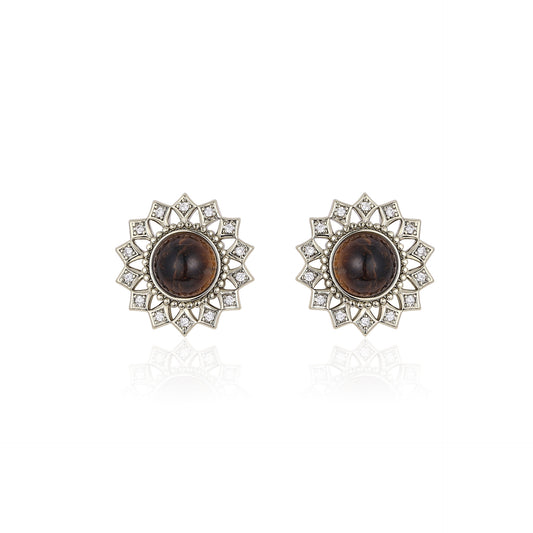 Portuguese designer brown tiger eye diamond earrings