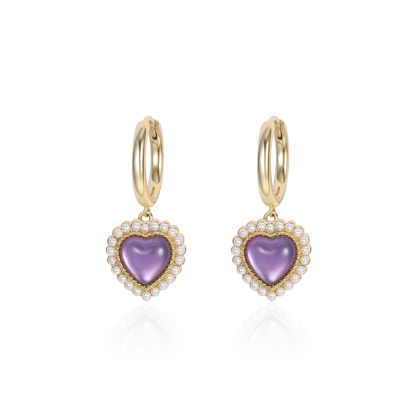 French natural purple crystal love earrings