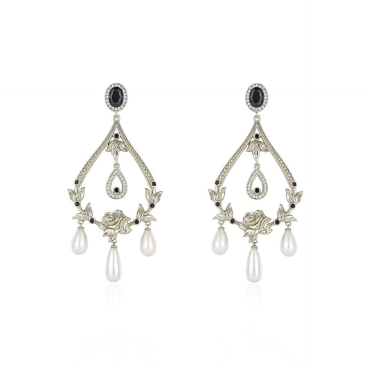 Italian designer rose series pearl retro earrings