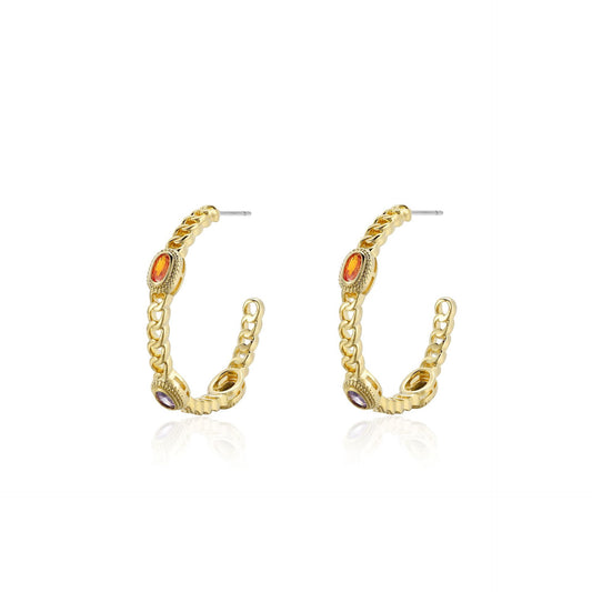 Spanish designer colorful zircon copper plated 18K gold fashion earrings