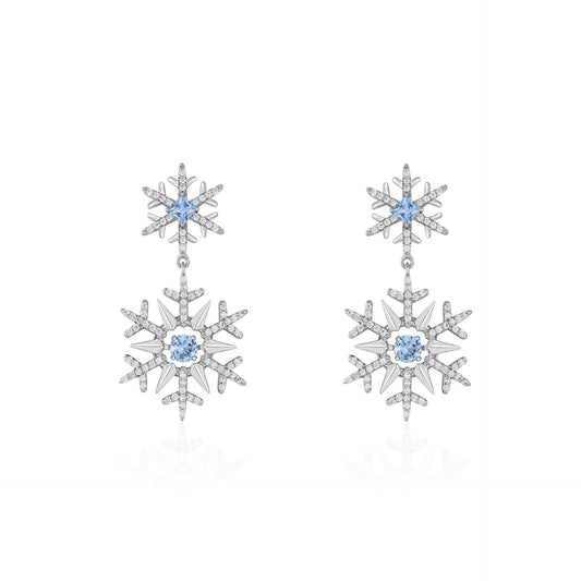 French designer dreamy snowflake series blue zircon earrings