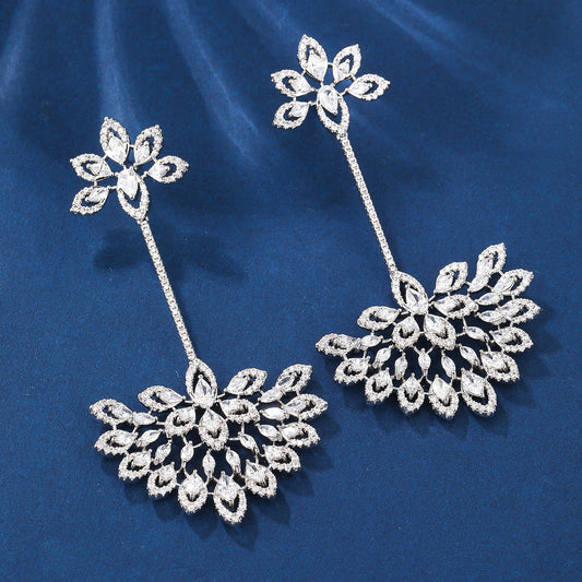 BrideTalk Long fan-shaped high-end earrings studded with zircons