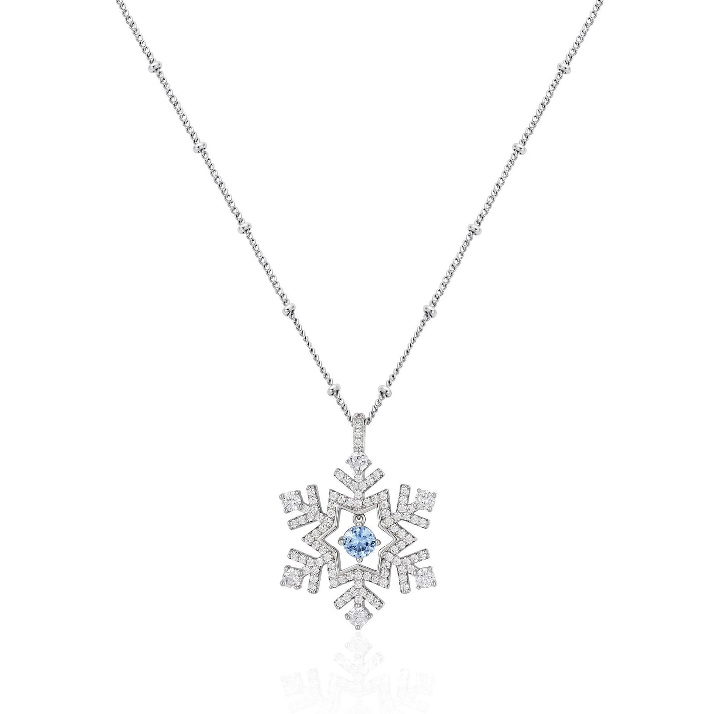 French designer dreamy snowflake series blue crystal zircon pendant necklace