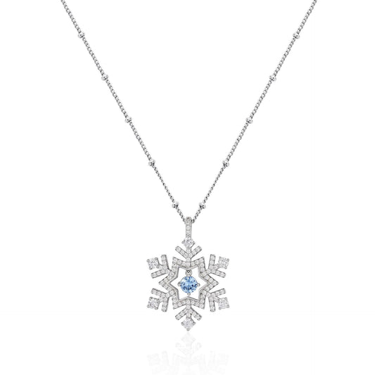 French designer dreamy snowflake series blue crystal zircon pendant necklace