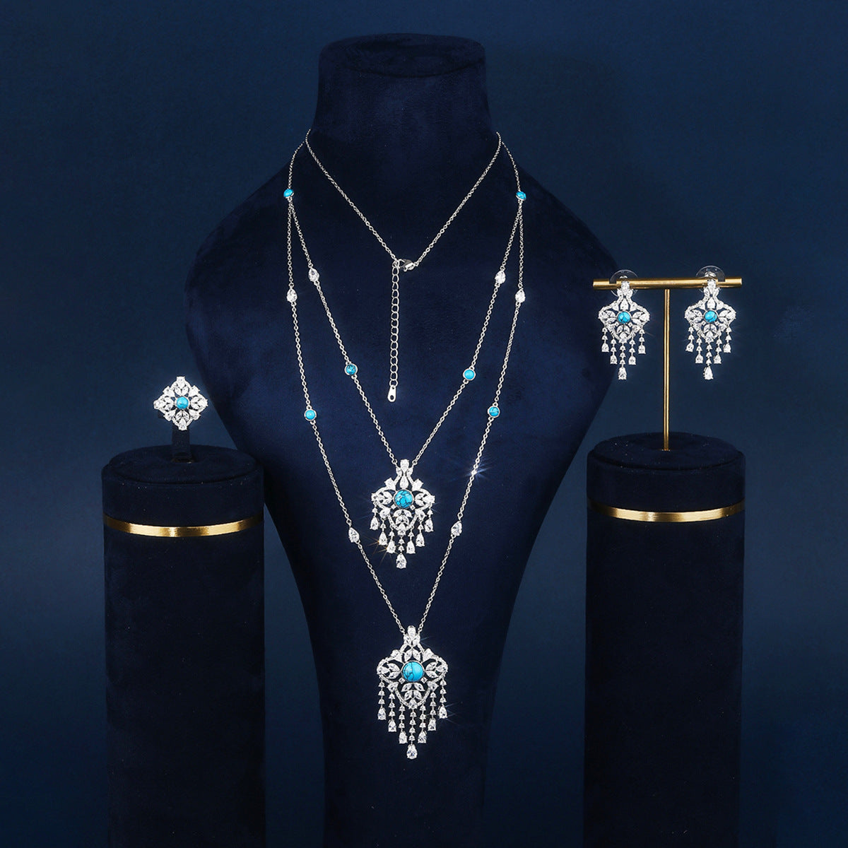 BrideTalk Temperament niche design light luxury blue turquoise necklace set