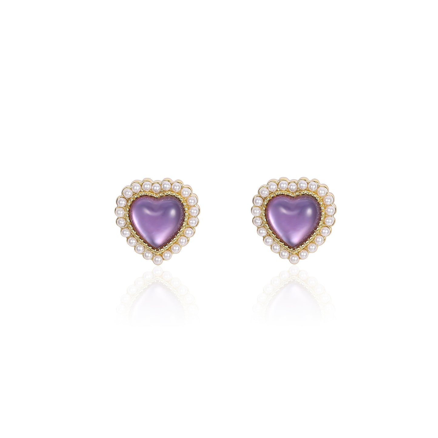 French Love Purple Natural Crystal Pearl Stud Earrings