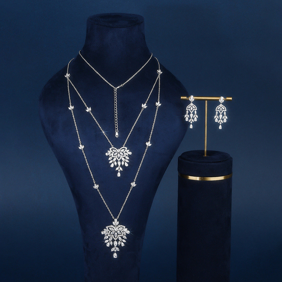 BrideTalk Long tassel full diamond two-piece necklace and earrings set