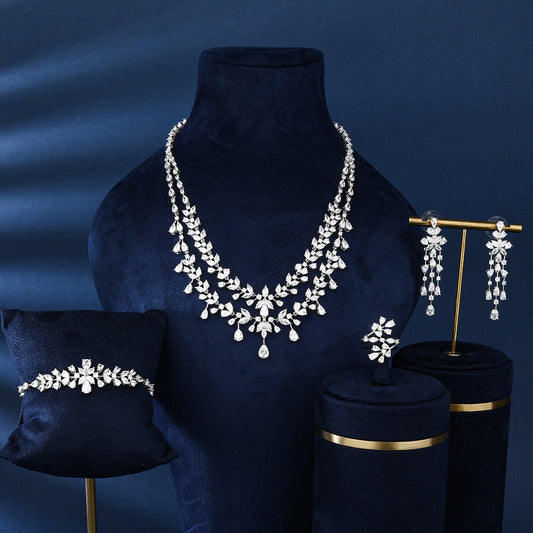 BrideTalk White gold zircon luxury elegant necklace set