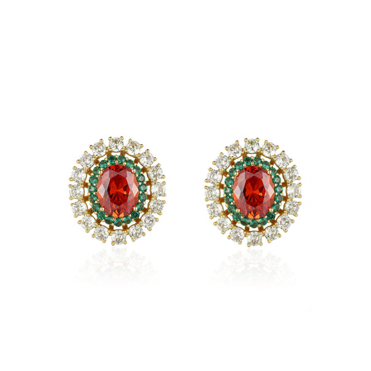 French designer original design ruby copper plated 18K gold earrings