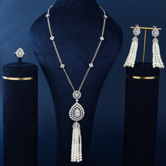 BrideTalk European and American fashion tassel long necklace set