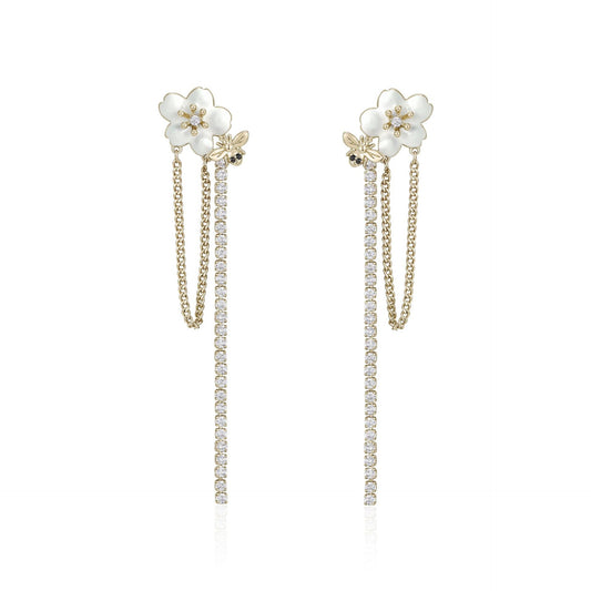 Sakura niche design zircon tassel earrings