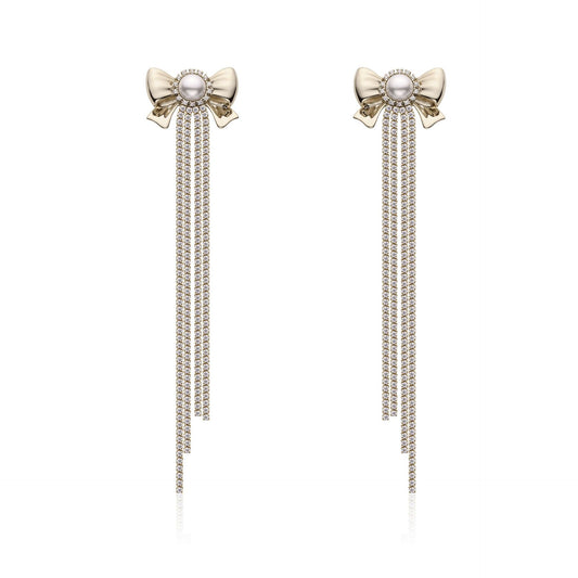 German designer bow pearl earrings