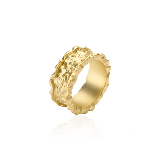 Swiss designer copper-plated 14K matte gold craft irregular ring