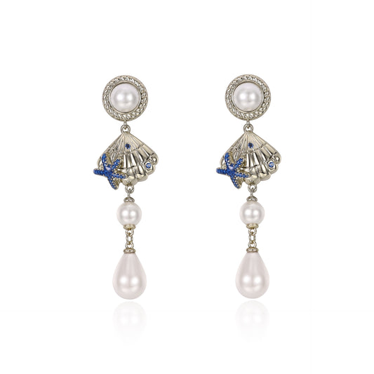 Danish designer blue starfish zircon tassel earrings