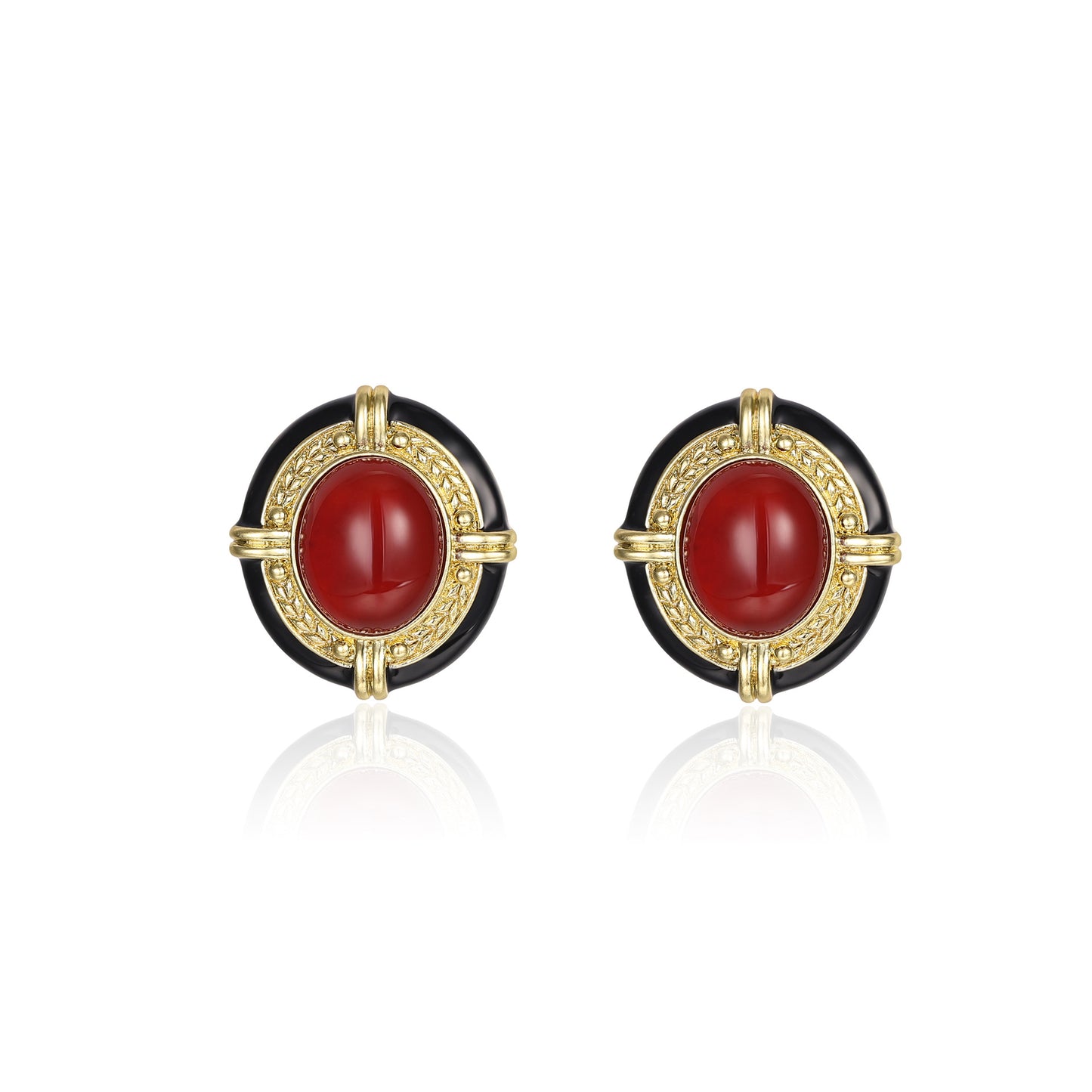 Portuguese designer red zircon enamel copper gold-plated stud earrings