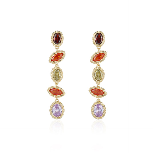 European and American vintage colored gemstone electroplated 18k gold earrings