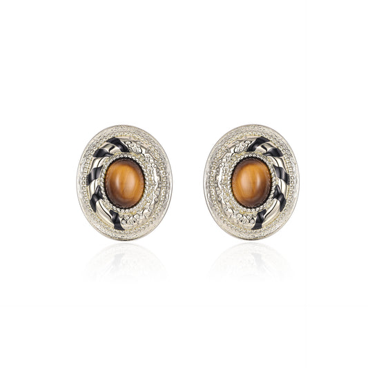 Portuguese designer enamel tiger eye earrings