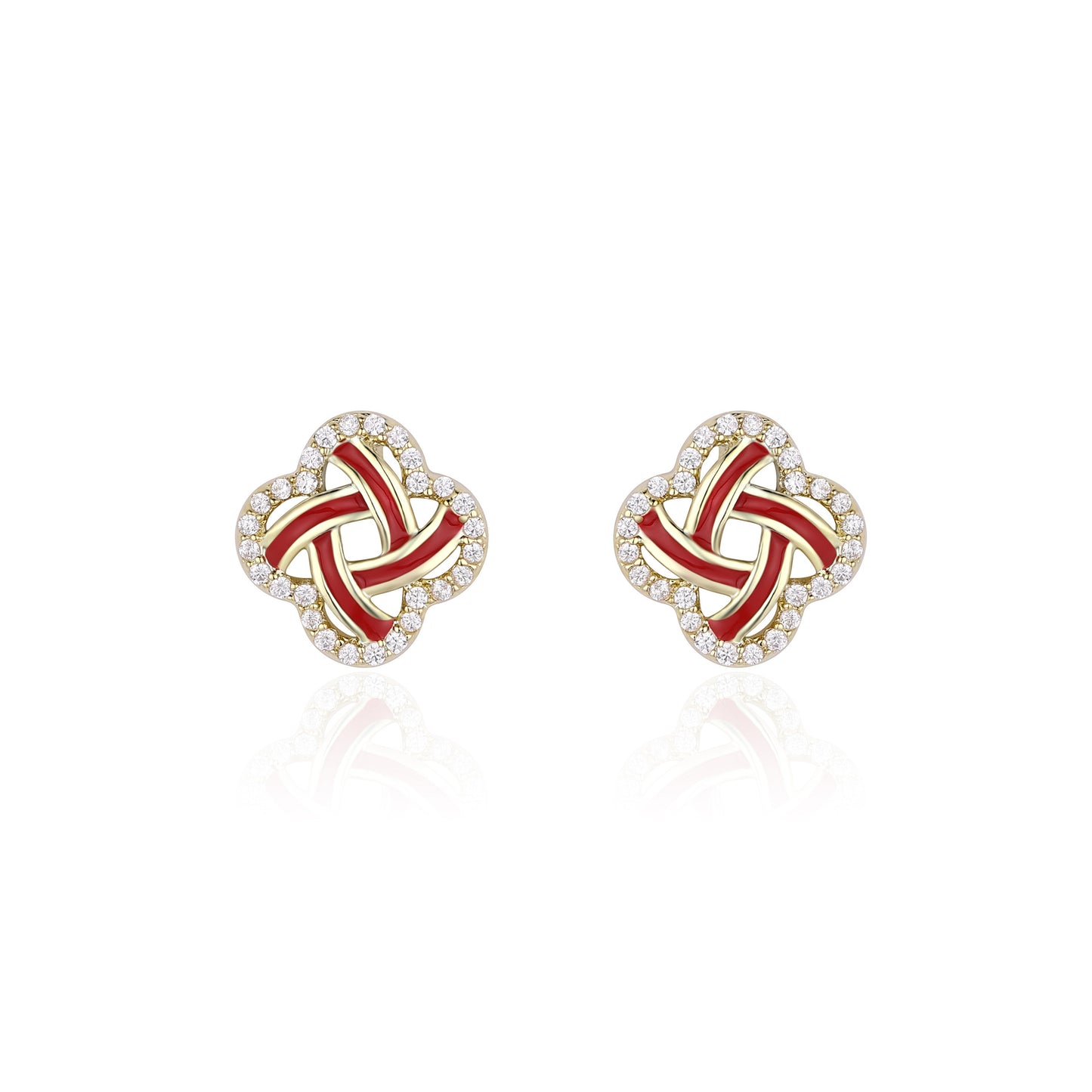 Diamond and enamel red Chinese knot stud earrings