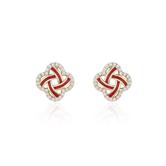 Diamond and enamel red Chinese knot stud earrings