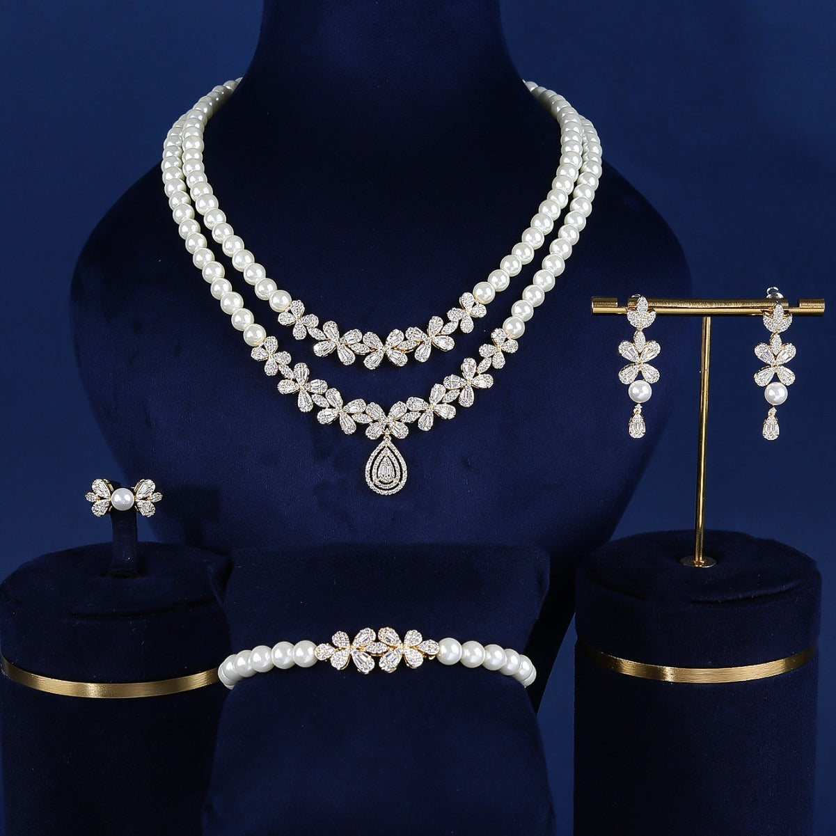 BrideTalk Exquisite vintage double pearl necklace elegant set