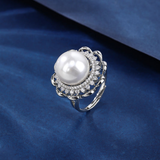 BrideTalk Fashionable luxury zircon pearl statement ring