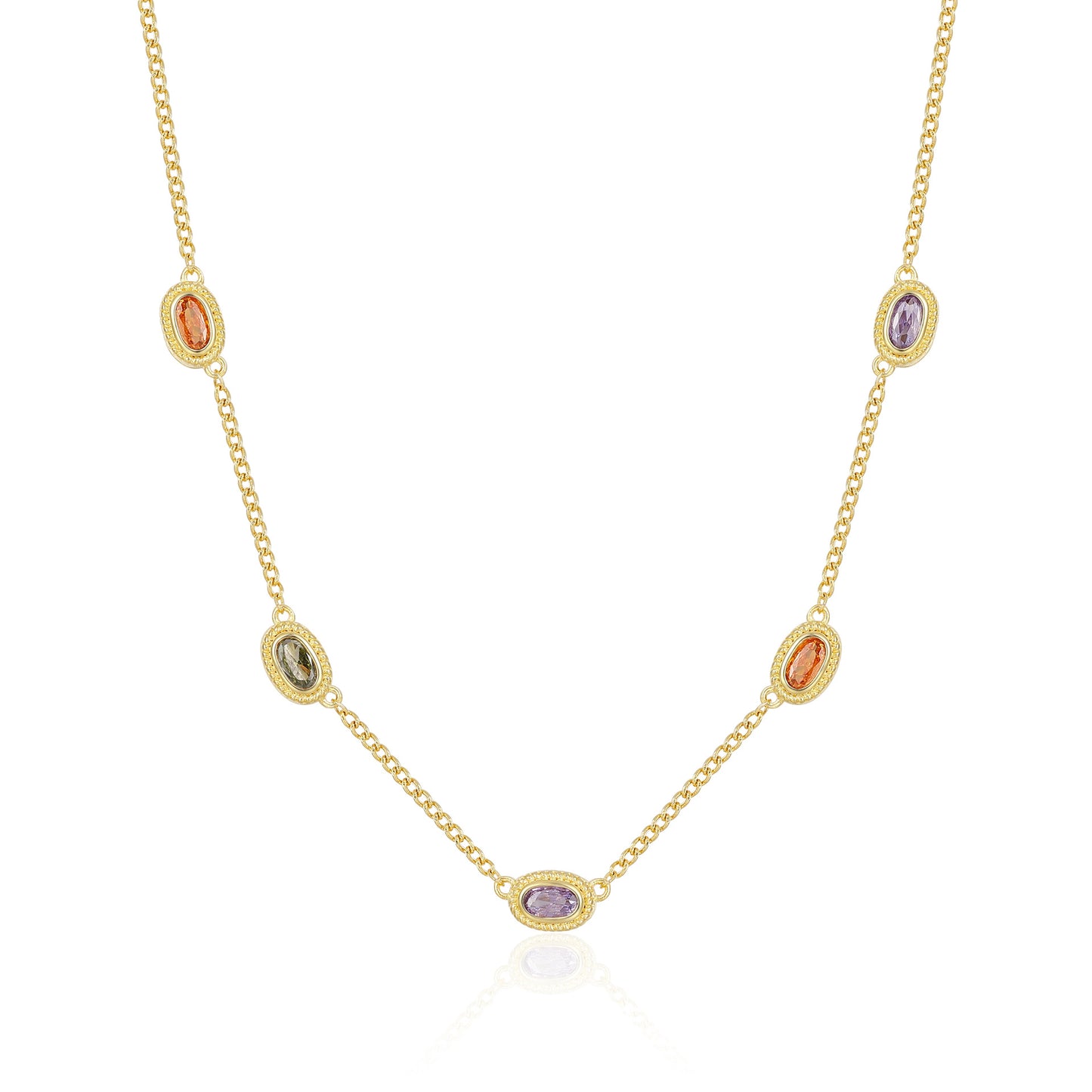 Spanish designer colorful zircon copper plated 18K gold necklace