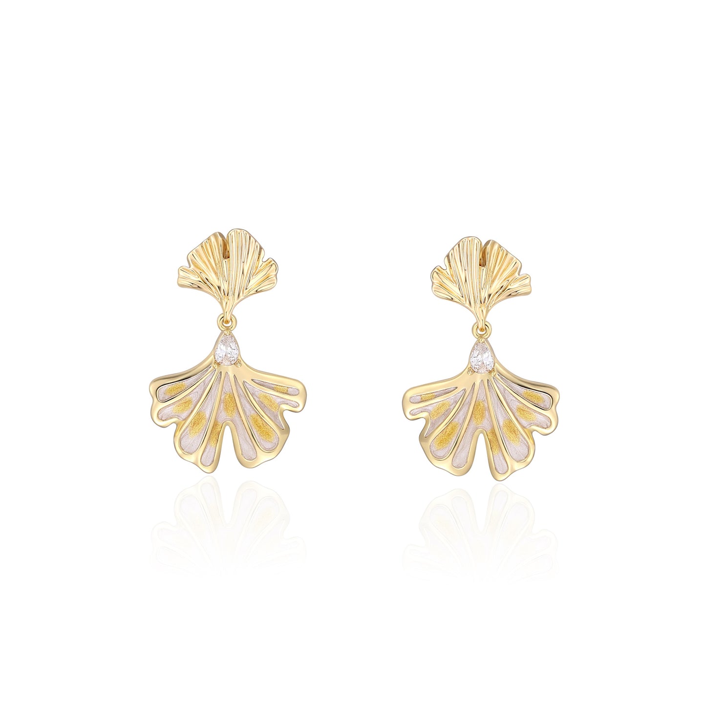 French designer ginkgo leaf enamel earrings