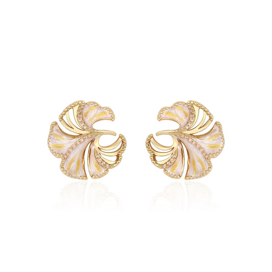 French designer ginkgo leaf simple hollow diamond design earrings