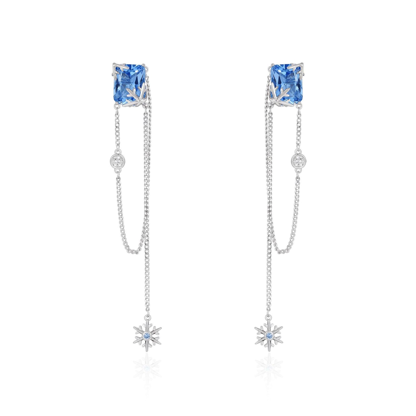 French designer snowflake set blue zircon tassel earrings