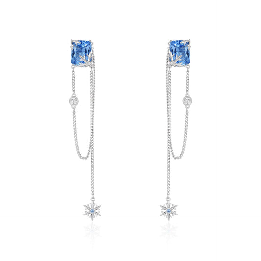 French designer snowflake set blue zircon tassel earrings