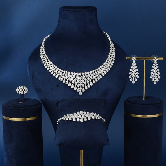 BrideTalk Fashionable zircon necklace full of diamonds and light luxury three-piece set