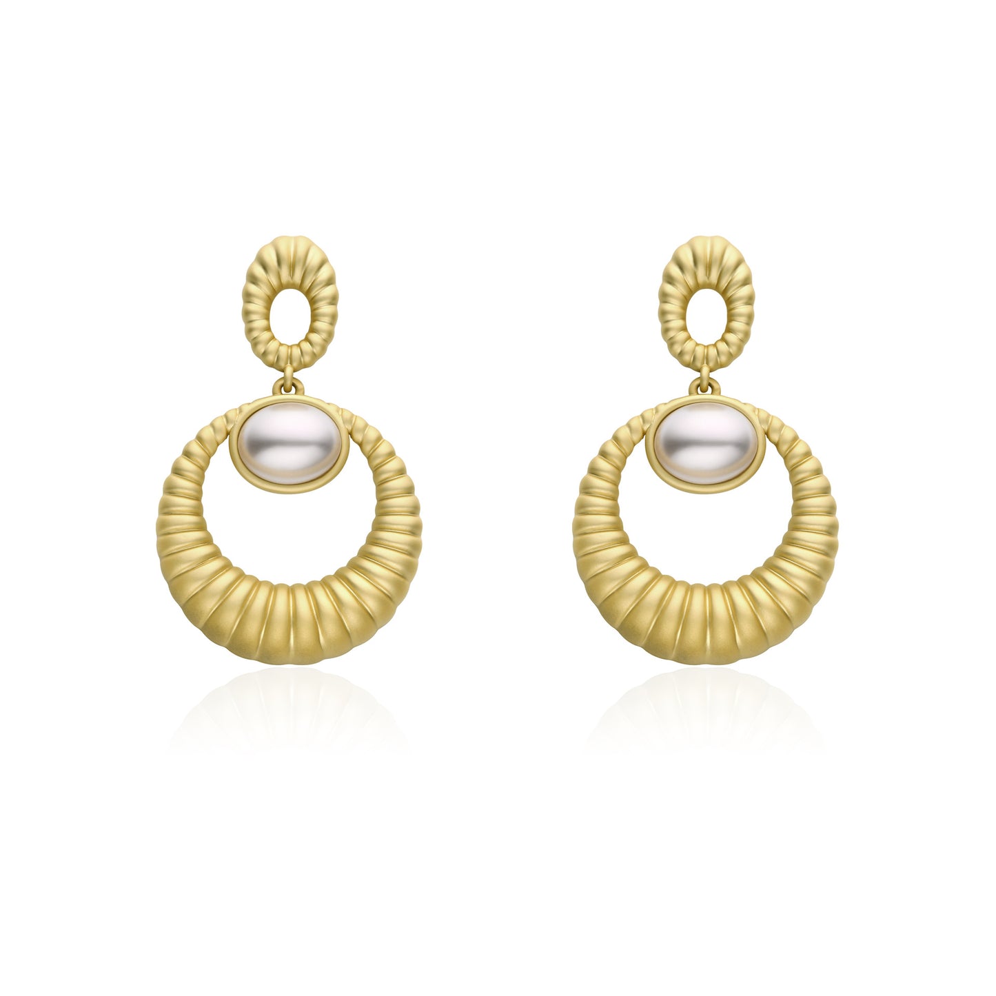 Swiss designer copper-plated 14K matte gold pearl earrings