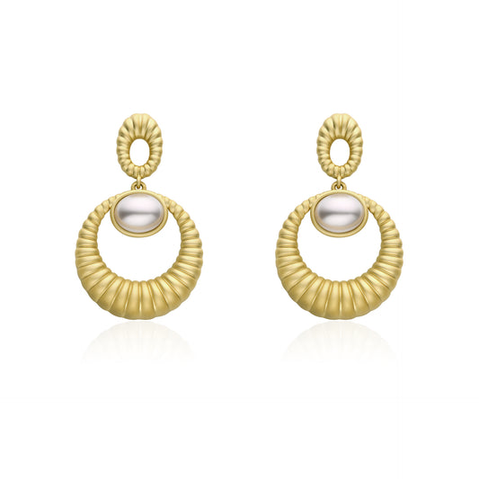 Swiss designer copper-plated 14K matte gold pearl earrings