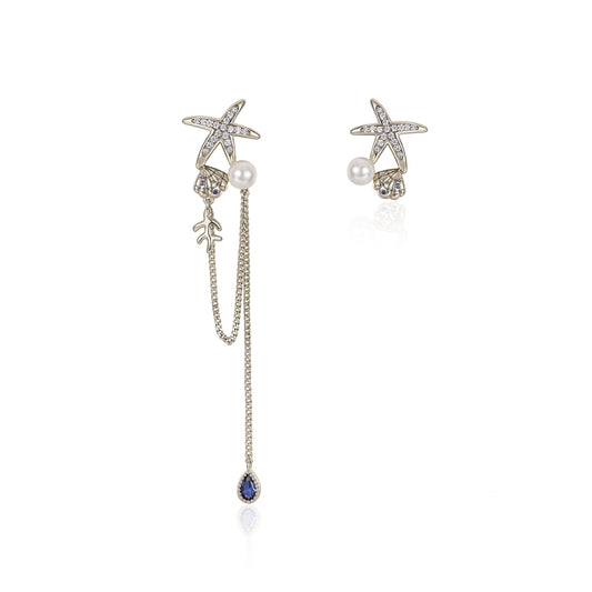 Danish designer marine collection asymmetric tassel starfish earrings