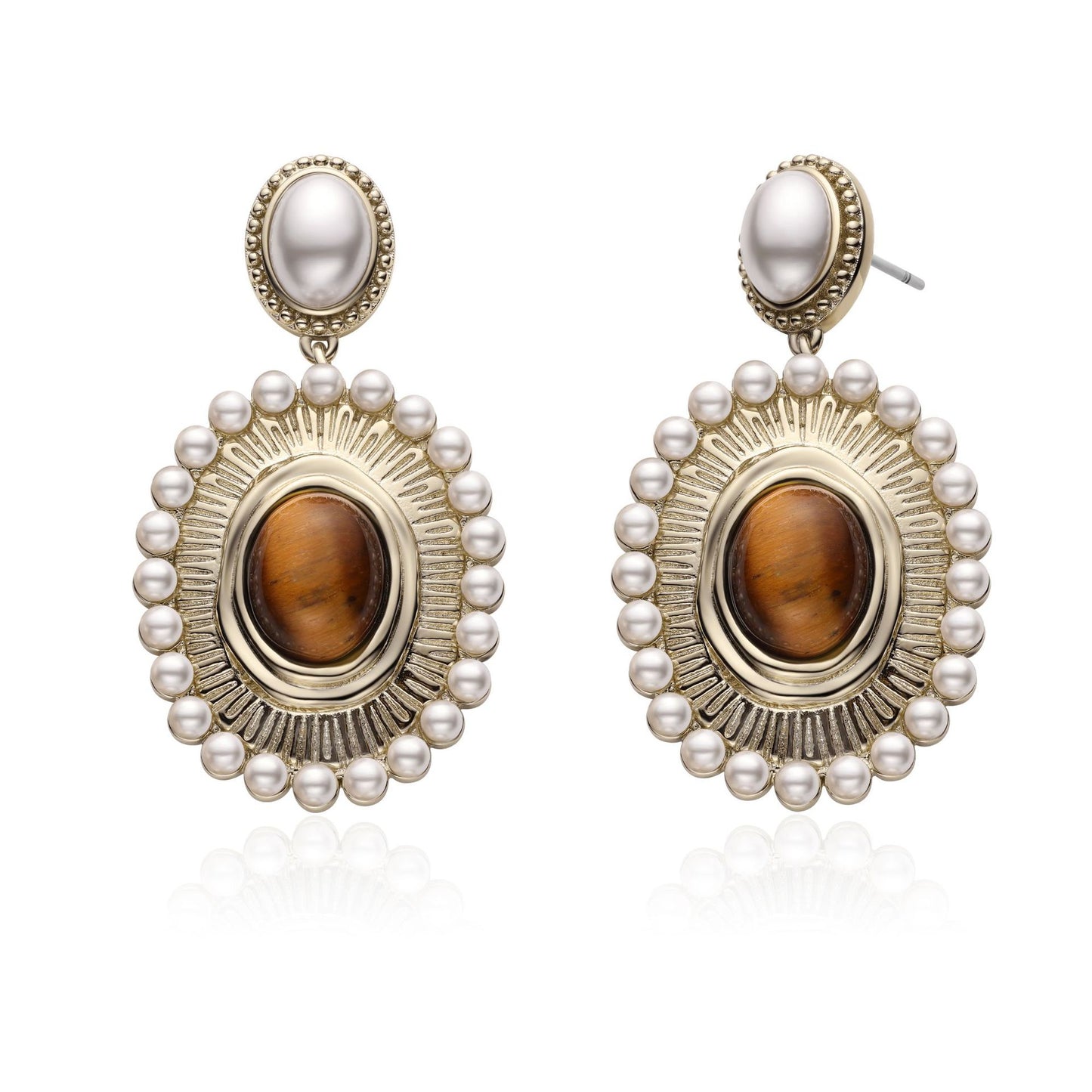 Portuguese designer tiger eye stone pearl earrings