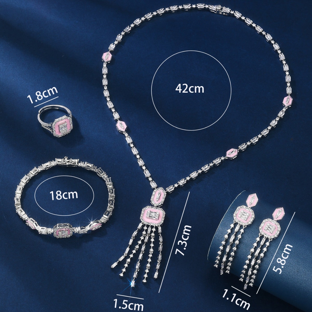 BrideTalk Micropaved Zirconia Pink Bridal Necklace Set