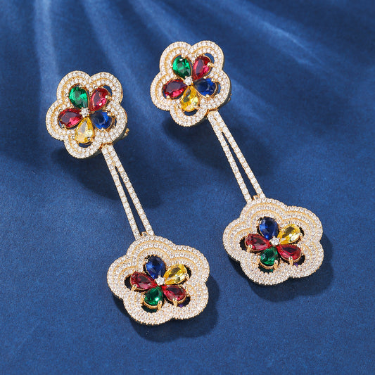 BrideTalk Vintage flower gold-plated colorful zircon earrings